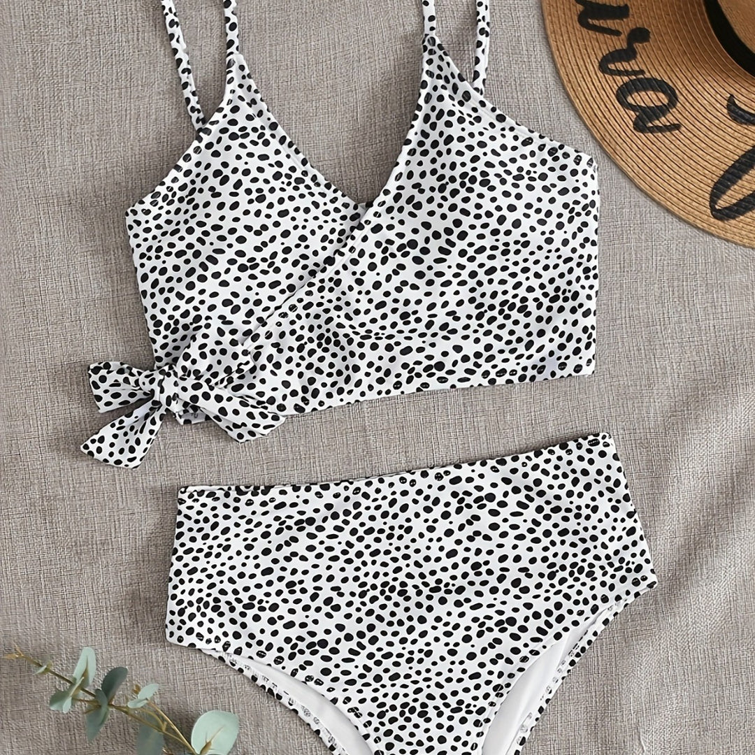 Damen Wickel-Bikini-Set mit hohem Bund und eleganten Polka Dots EB