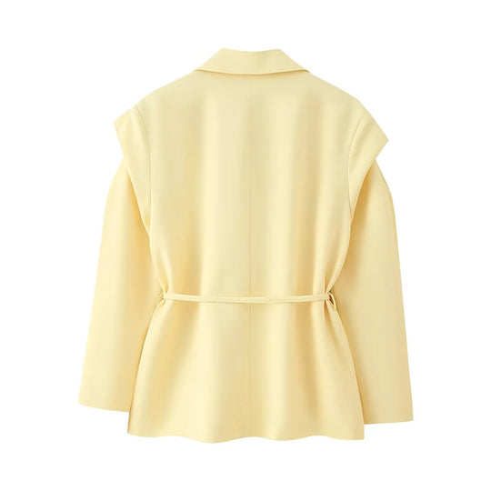 Damen elegante Oversized-Blazerjacke mit Gürtel und Schulterpolstern EB
