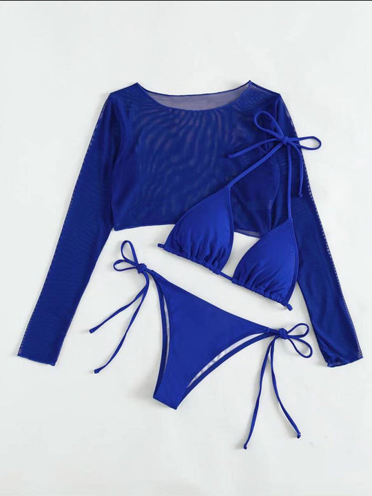 Damen Bikini-Set mit transparenter Langarmbluse EB