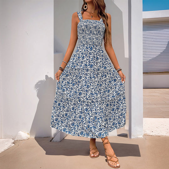 Damen Maxikleid mit schmeichelndem, elastischem Oberteil und floralen Druckdetails EB