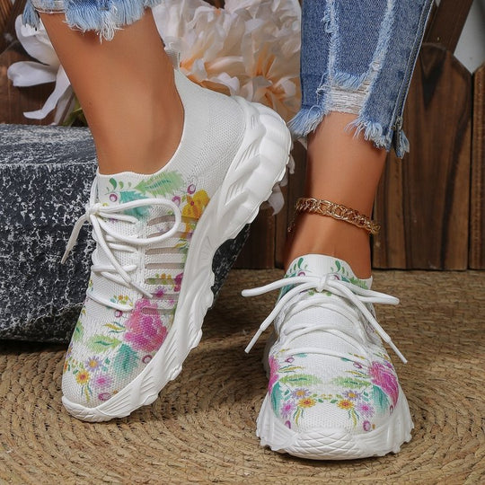 Damen modische Sneakers mit floralem Design und atmungsaktiver Textiloberfläche EB
