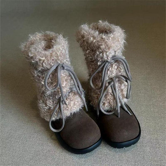 Damen kuschelige Winterboots mit flauschigem Innenfutter und modischen Schnürdetails EB