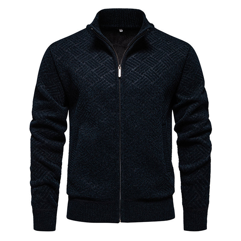 Herren modische Strickjacke mit hochgeschlossenem Kragen und Reißverschluss EB