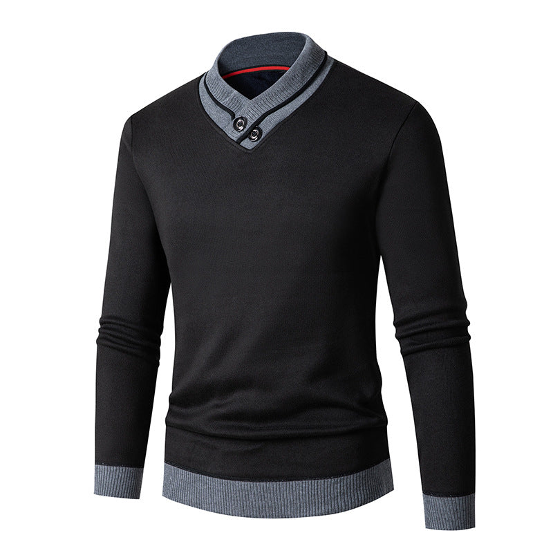 Herren Pullover mit modernem Schalkragen und Knopfdetails EB