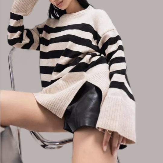 Damen Oversized Pullover mit Streifenmuster EB