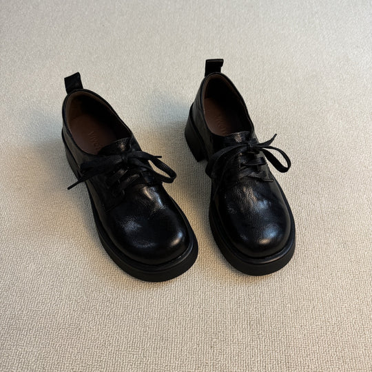 Damen Klassische Schnürschuhe mit robustem Plateau und eleganter Lederoberfläche EB