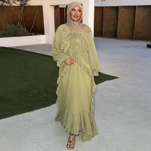 Damen Rüschen-Maxikleid mit eleganten Bindebändern und lässiger Passform EB