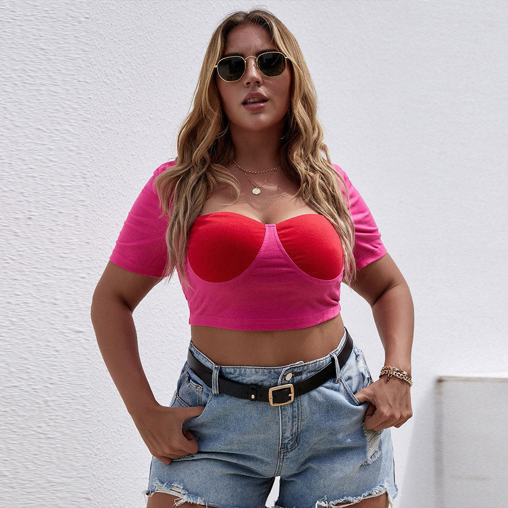 Damen Cropped Top mit raffiniertem Bustier-Design und kurzen Ärmeln EB