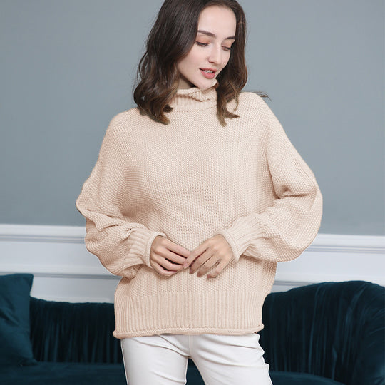 Damen Strickpullover mit hochgeschlossenem Kragen und weitem Schnitt EB