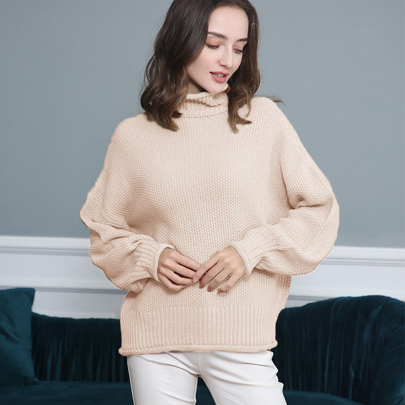 Damen Grobstrickpullover mit Rollkragen und luftiger Schnittgestaltung EB