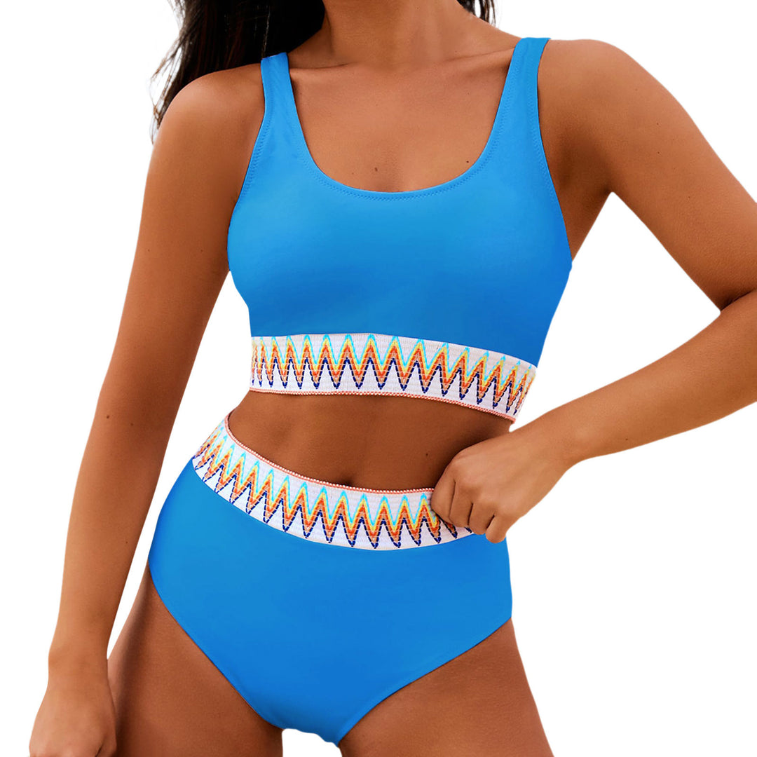 Damen Hoch tailliertes Bikini-Set mit modischem gestreiftem Bund EB