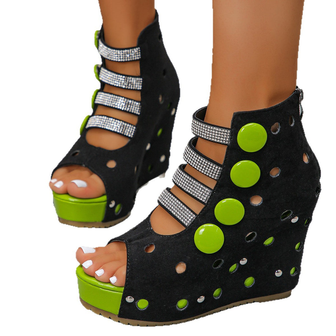 Damen Wedge-Sandalen mit modischem Lochdesign und glitzernden Applikationen EB