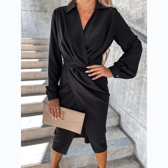 Damen Wickelkleid mit elegantem Bindegürtel und schickem V-Ausschnitt EB