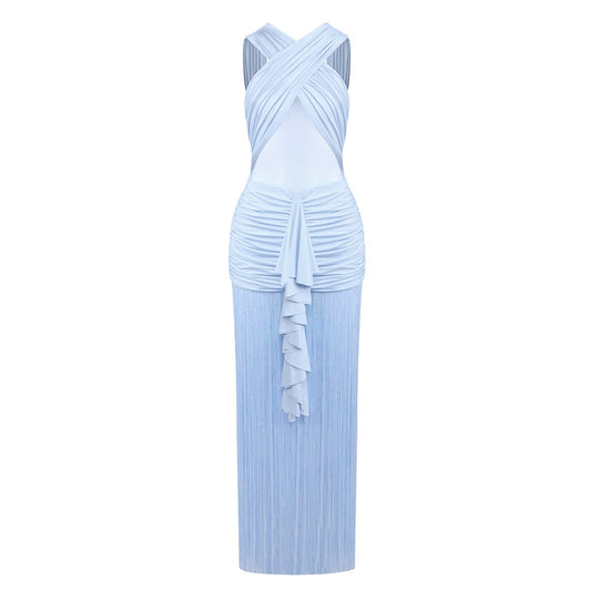 Damen Maxikleid mit raffinierten Drapierungen und fließendem Schnitt EB