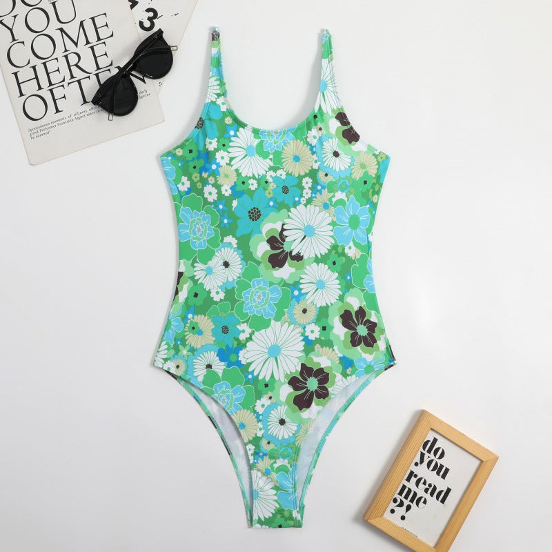 Damen Einteiliger Badeanzug mit floralem Muster und hohem Beinausschnitt EB