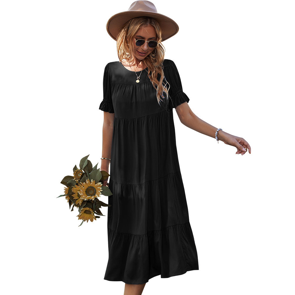 Damen Midikleid mit Rüschendetails und fließendem Schnitt EB