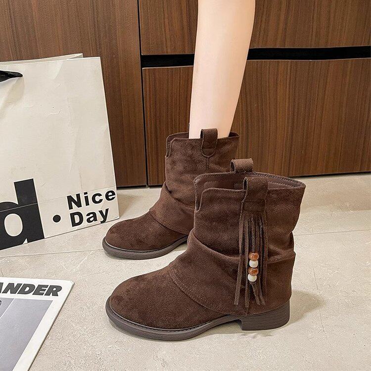 Damen Elegante Ankle Boots aus hochwertigem Wildleder mit dekorativem Tassel-Detail EB