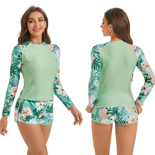 Damen Surfanzug-Set mit langärmeliger Oberteil und modischem Blumenmuster EB