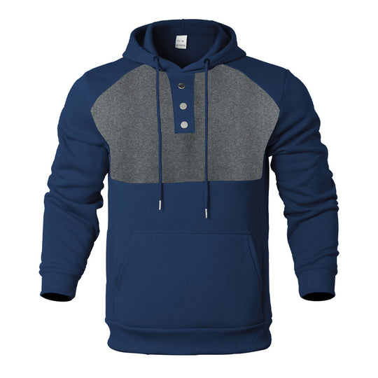Herren Kapuzensweater mit modernem Henley-Ausschnitt und kontrastierenden Ärmeln EB