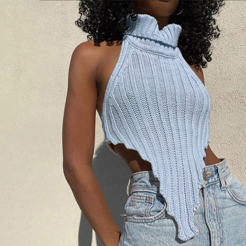 Damen cropped Stricktop mit hohem Kragen EB