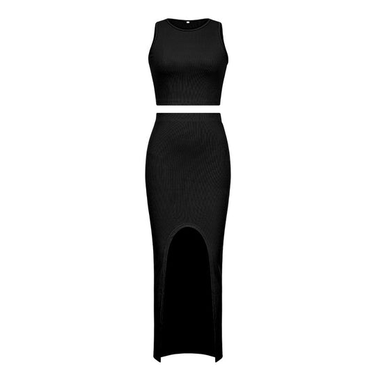 Damen Set aus crop Top und Maxi-Rock mit hohem Schlitz EB