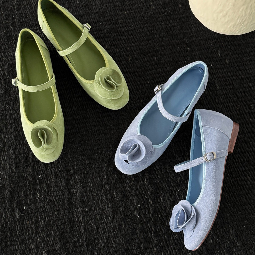 Damen Ballerina-Schlüpfschuhe mit floralem Design und verstellbarem Riemchen EB