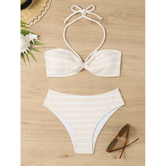 Damen Triangel-Bikini mit verspieltem Streifenmuster und verstellbarem Oberteil EB
