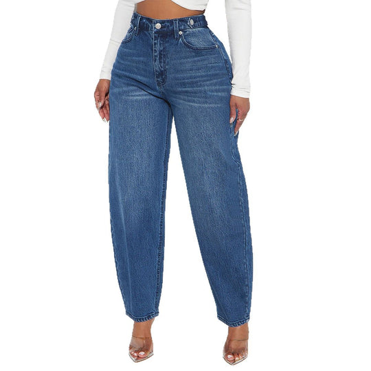 Damen Bequeme Hochtaillierte Jeans mit weitem Schnitt EB