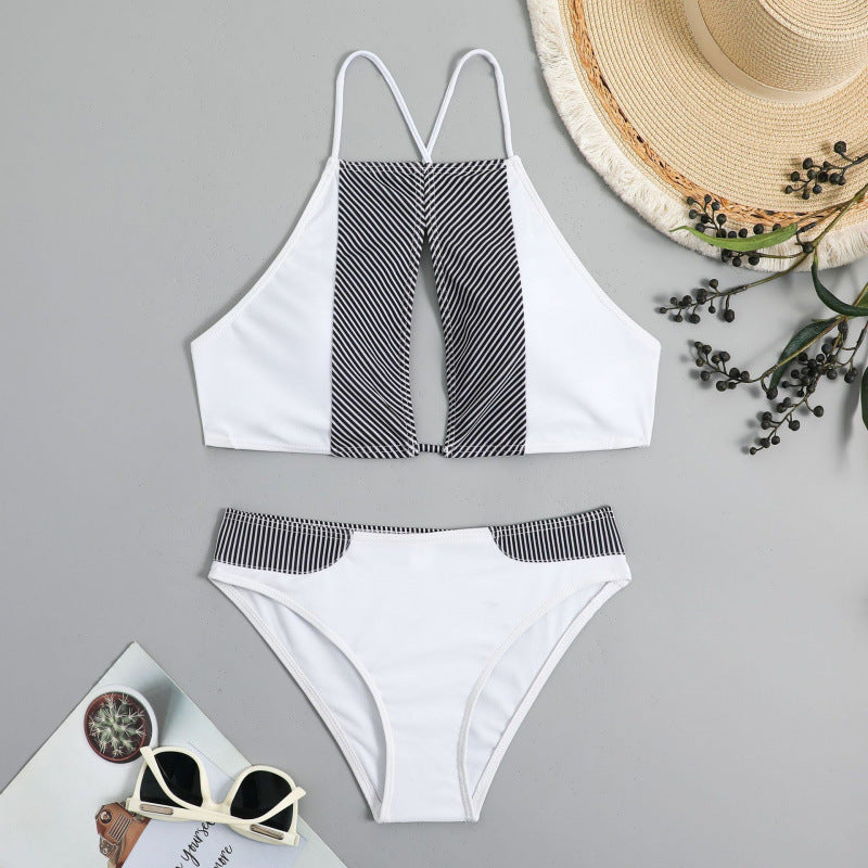 Damen Sport-Bikini mit modischem Streifen-Design und verstellbaren Trägern EB