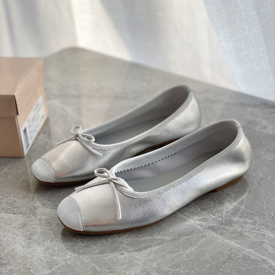 Damen Flache Ballerinas mit zierlichem Schleifenakzent EB