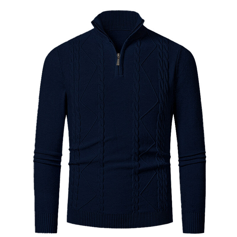 Herren Strickpullover mit Stehkragen und Zopfmuster EB