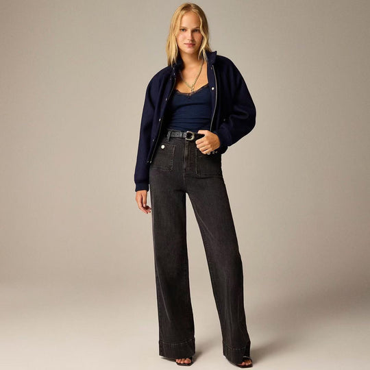 Damen Weite Jeans mit modischem Saum EB