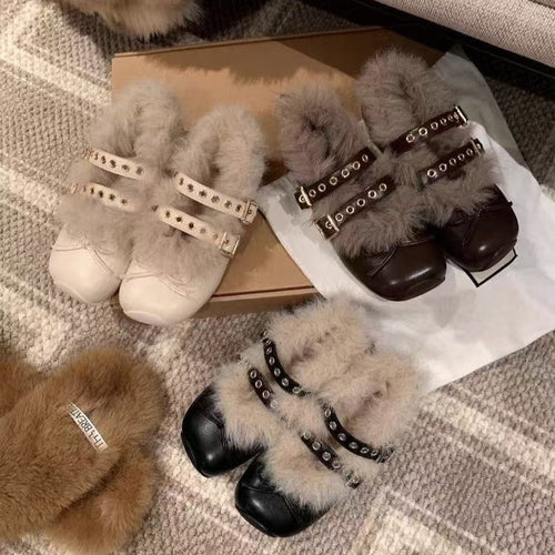 Damen Glitzernde Clogs mit flauschigem Innenfutter und modischem Schnallenverschluss EB