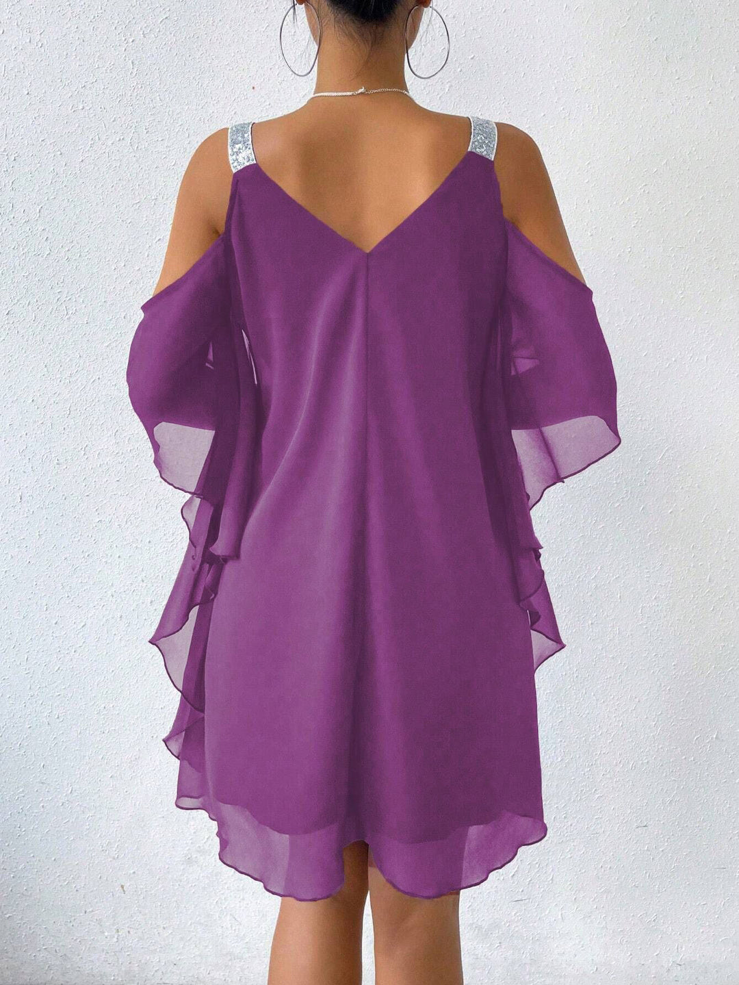 Damen schulterfreies Flatterkleid mit glitzernden Trägern EB