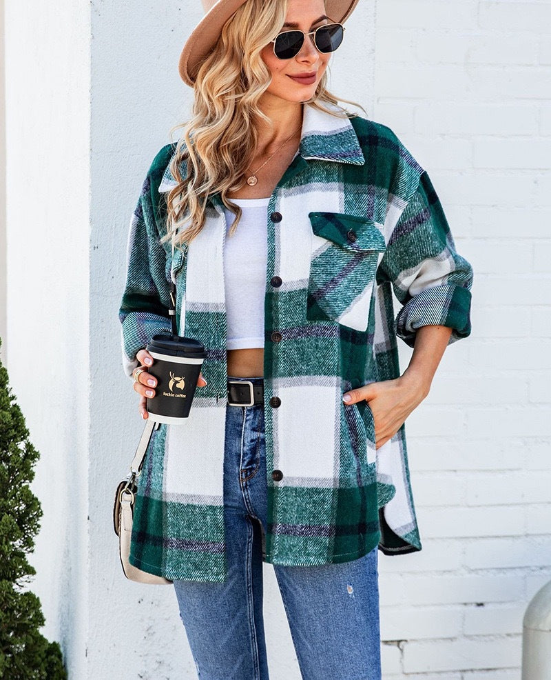 Damen Karierte Flanelljacke mit Brusttaschen EB