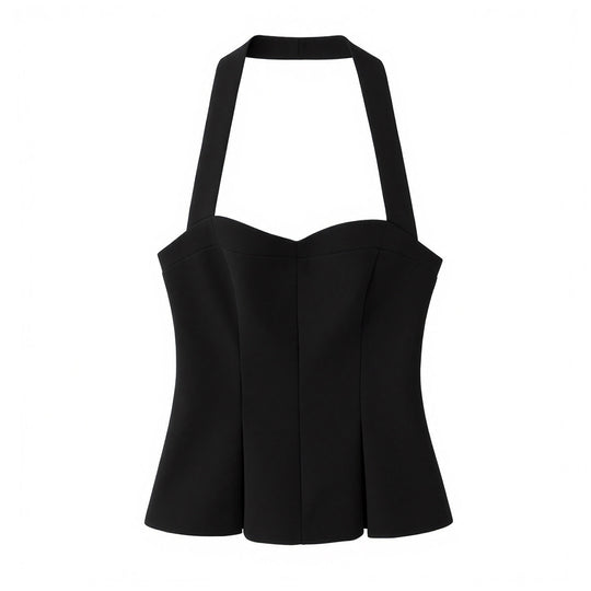 Damen schicke Bustier-Bluse mit taillierter Silhouette und dekorativem Halterneck EB