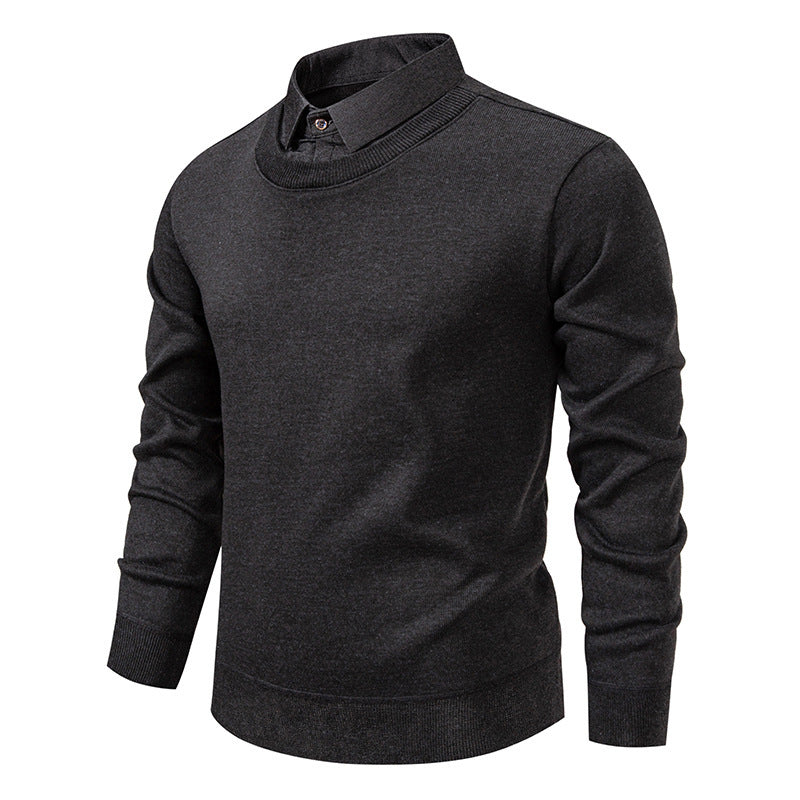 Herren nan Feinstrickpullover mit integriertem Hemdkragen und schmaler Silhouette EB