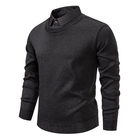 Herren nan Feinstrickpullover mit integriertem Hemdkragen und schmaler Silhouette EB