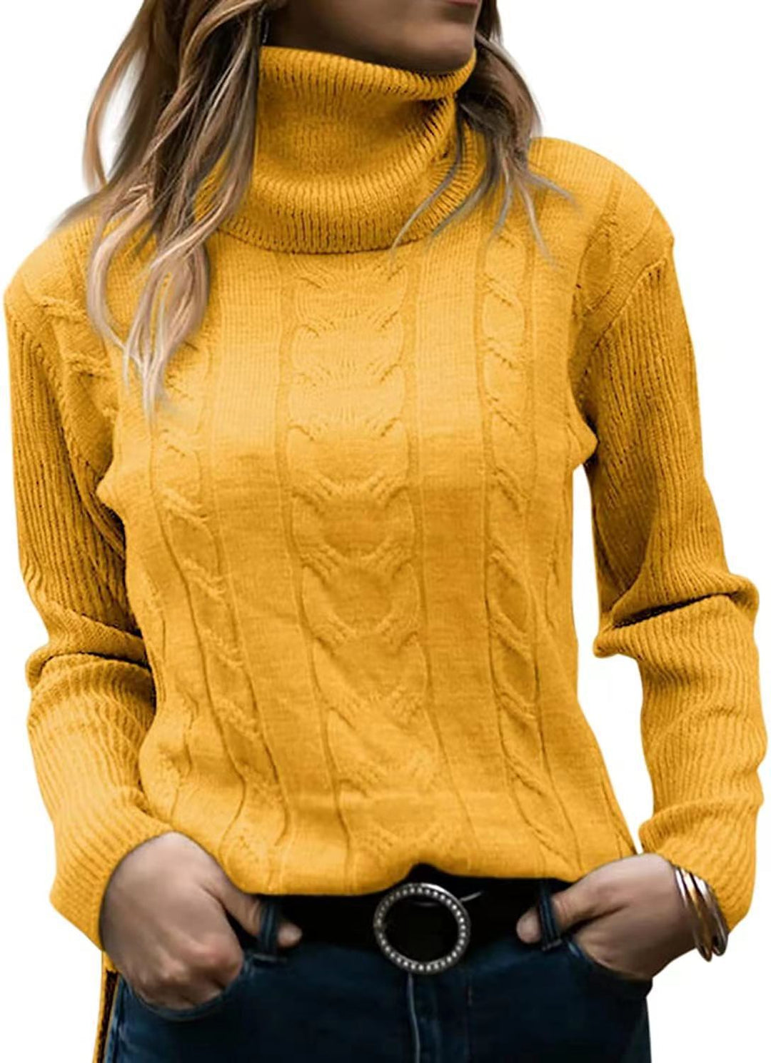 Damen Strickpullover mit Stehkragen und Zopfmuster EB
