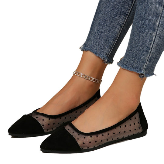 Damen Elegante Ballerinas mit transparentem Tüll und Punkten EB