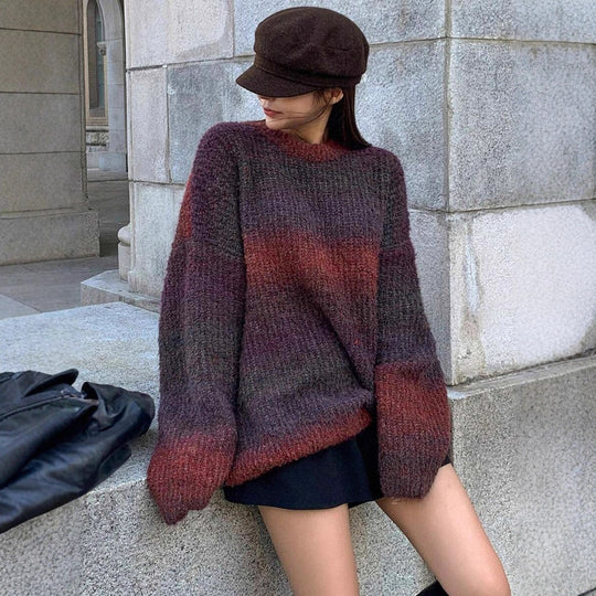 Damen Oversized Strickpullover mit modernem Farbverlauf und weichem Material EB
