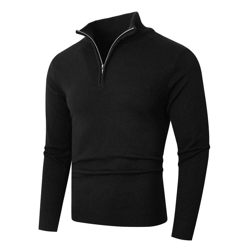 Herren Strickpullover mit modernem Stehkragen und hochwertigem Reißverschluss EB