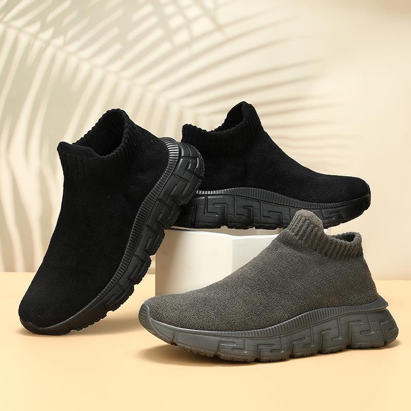 Damen bequeme Slip-On Sneakers mit elastischem Strickoberteil EB