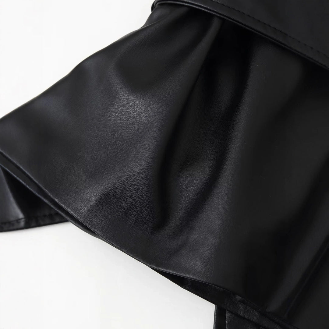 Damen Kunstlederjacke mit eleganten Knopfdetails und Gürteldesign EB