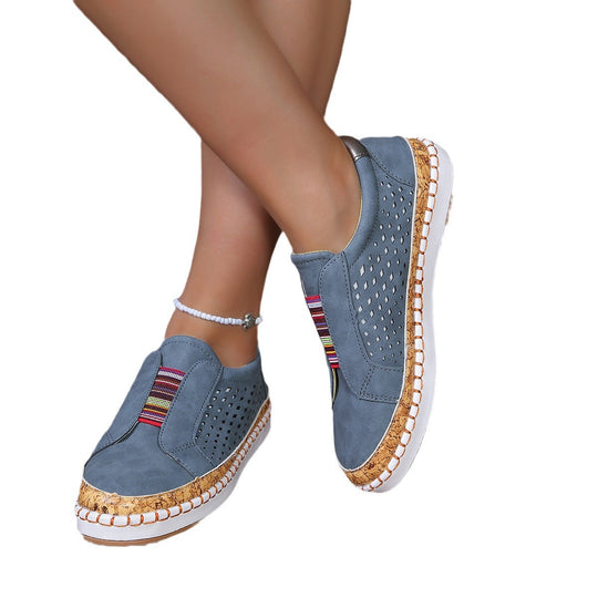 Damen luftige Slip-On Sneakers mit Kunstleder und Korksohle EB