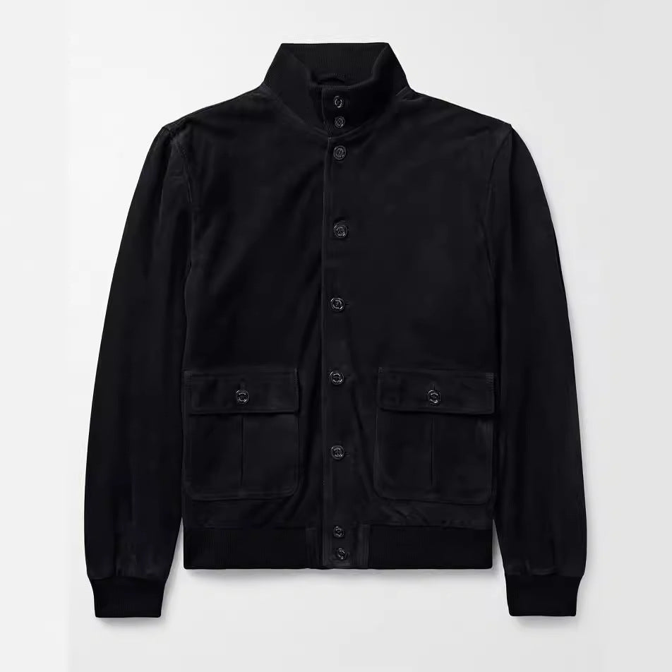 Herren elegante Wildlederjacke mit praktischem Kragen und aufgesetzten Taschen EB