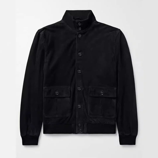 Herren elegante Wildlederjacke mit praktischem Kragen und aufgesetzten Taschen EB