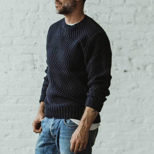 Herren strukturiertes Strickpullover mit feinem Wellenmuster EB