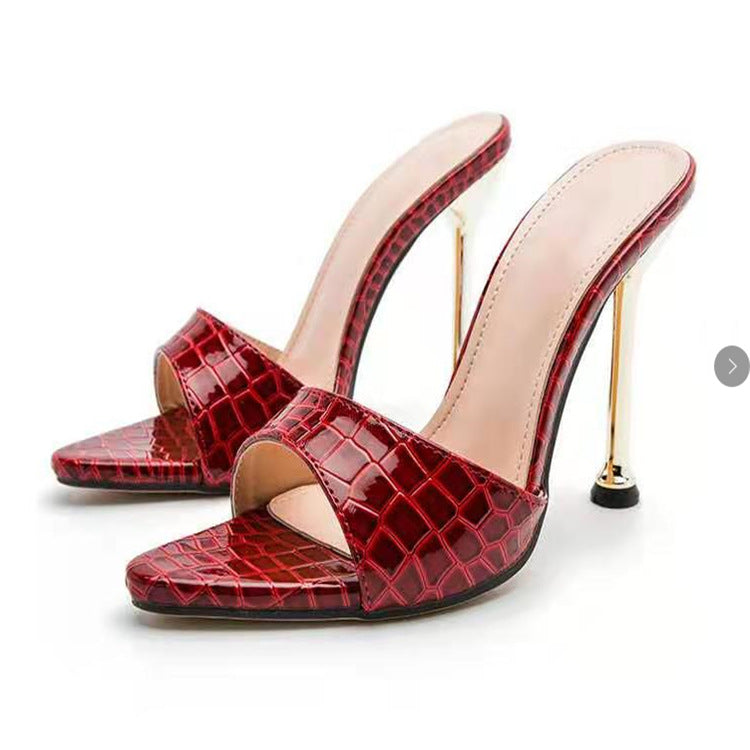 Damen modische Slingback-Pantoletten mit glänzender Krokodil-Prägung EB