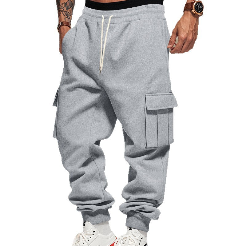 Herren nan thermogefütterte Cargo-Jogginghose mit elastischem Tunnelzug, großen Klappentaschen und gerippten Beinabschlüssen EB